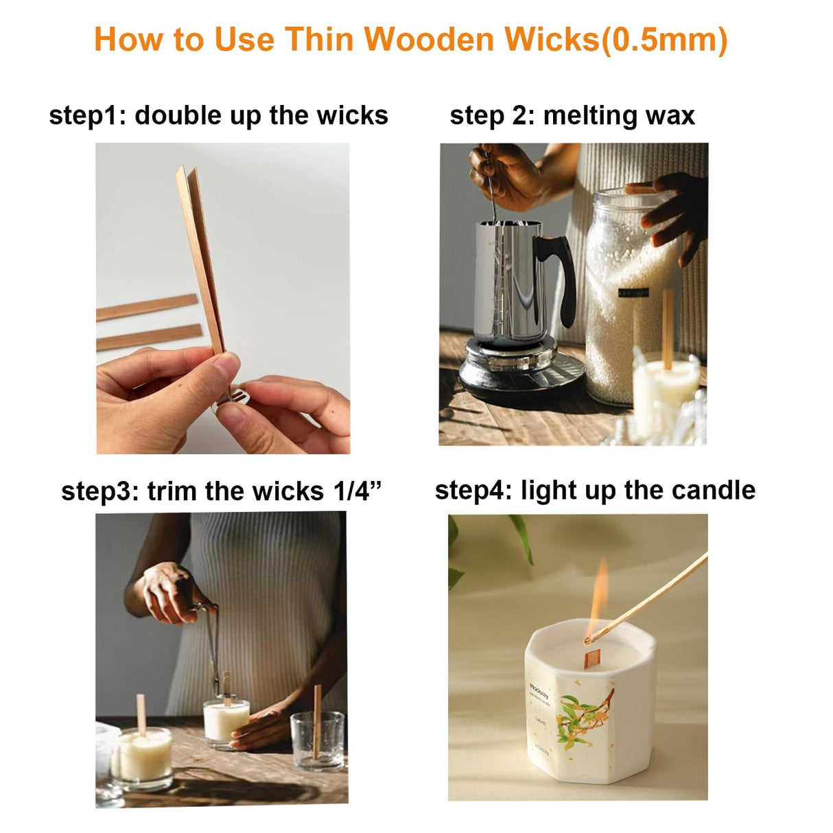 50pcs Natural Wooden Candle Wicks Kit - 5.1 X 0.5 Inch, Crackling Wicks with Stand for DIY Candle Making Craft Phinicco