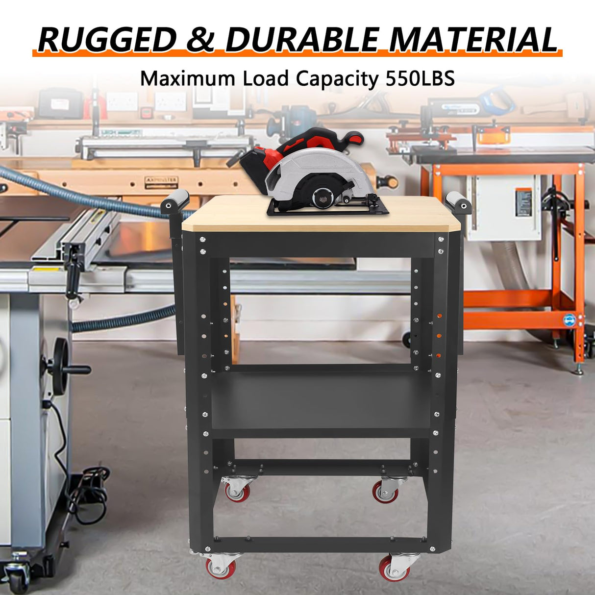 SGOLAN Rolling Planer Stand,550 lbs Load Capacity Tool Stand with Wheels, Height Adjustable Miter Saw Planer Table with Extension Rollers, for Most Planers, Saws, Bench-top Machines, Power Tools SGOLAN