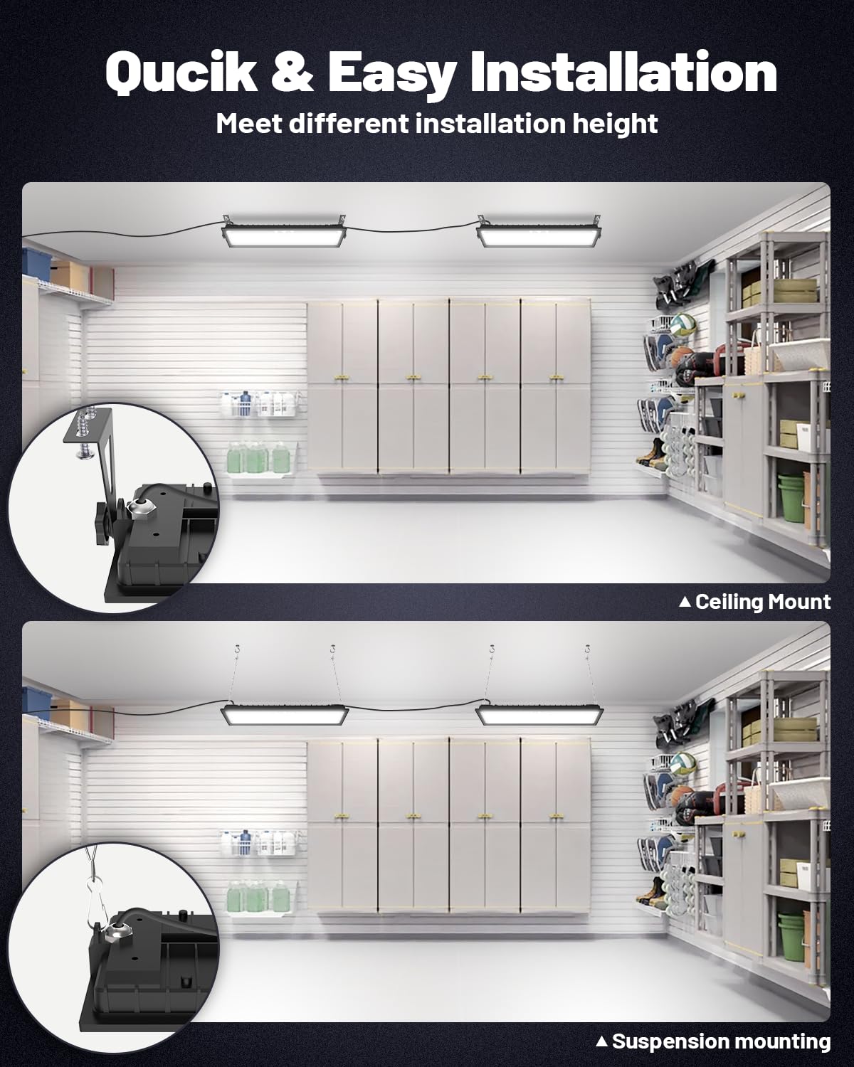 AGranTOP 2 Pack Linkable LED Shop Light - 100W 15000LM Aluminum Plug in Garage Light w/ 9.84ft Power Cord and On/Off Switch, 6500K Shop Lights for Garage, Workshop, Warehouse AGranTOP
