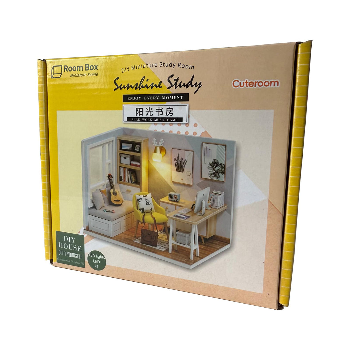 CUTEROOM DIY Doll Room Miniature Furniture Wooden House Kit - Wooden Dolls House Kit with Dust Cover & LED Light and Accessories - QT Series Dollhouse CUTEROOM