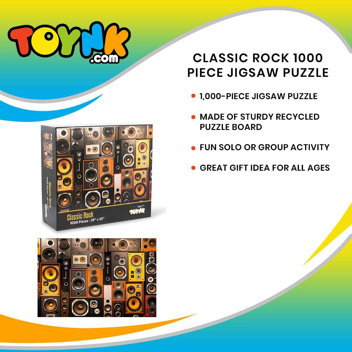 Classic Rock Music Puzzle for Adults and Kids | Difficult 1000 Piece Jigsaw Puzzle Toy | Audio Surround Sound Systems Theme | Fun Quarantine Gift | Interactive Brain Teaser Challenge for Game Night Toynk