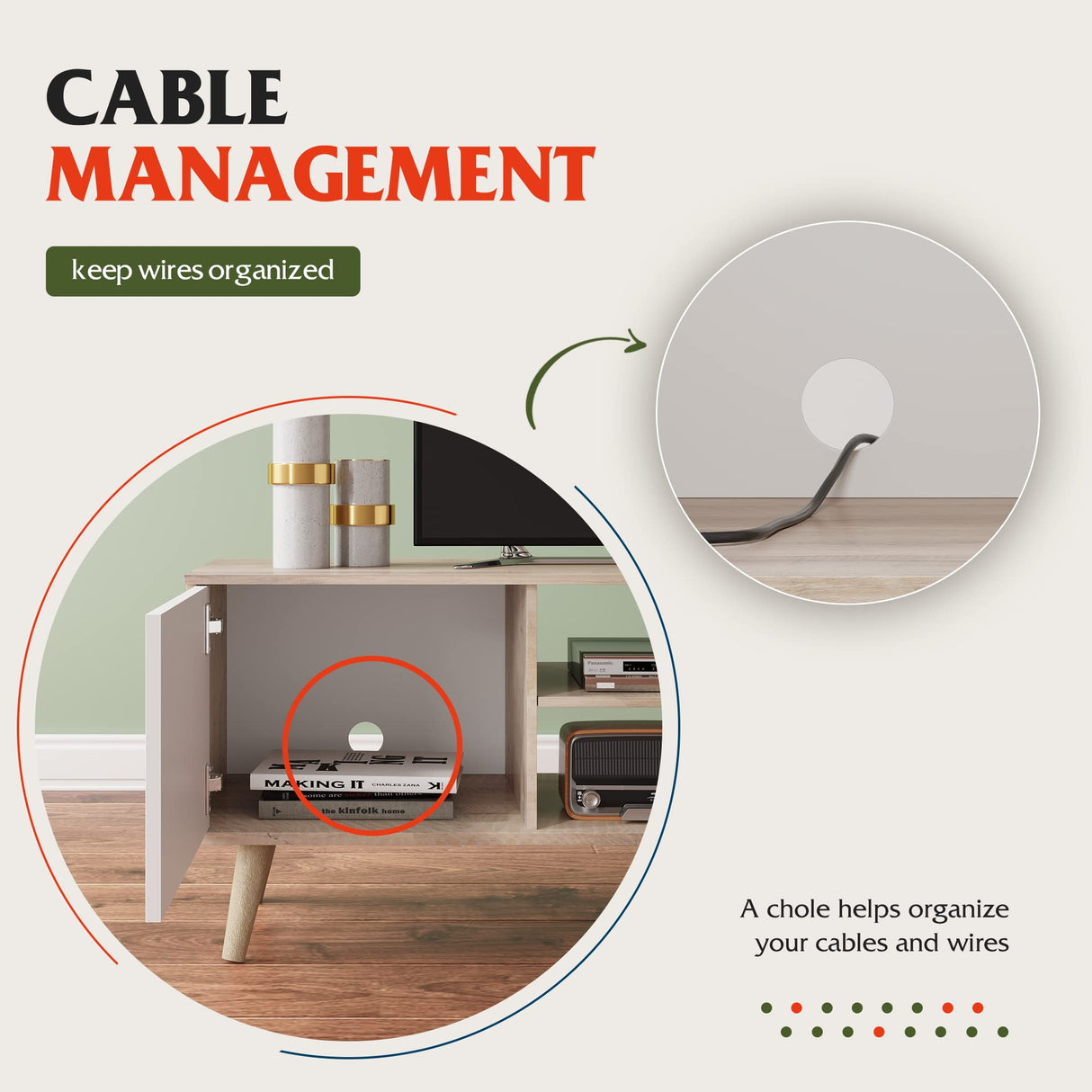 WLIVE TV Stand for 55 60 inch TV, Boho Entertainment Center with Storage Cabinets, TV Console for Living Room Decor, Greige White WLIVE