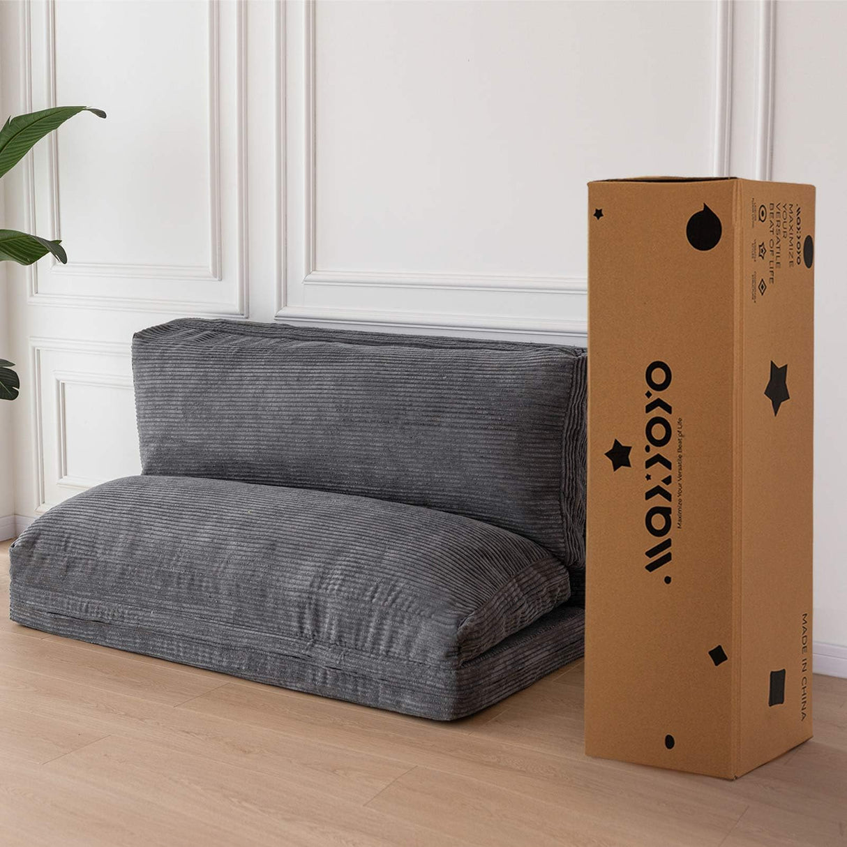 MAXYOYO Bean Bag Bed Folding Sofa Bed Floor Mattress for Adults, Extra Thick and Long Floor Sofa with Corded Washable Cover, Dark Grey, 54x95 Inch MAXYOYO