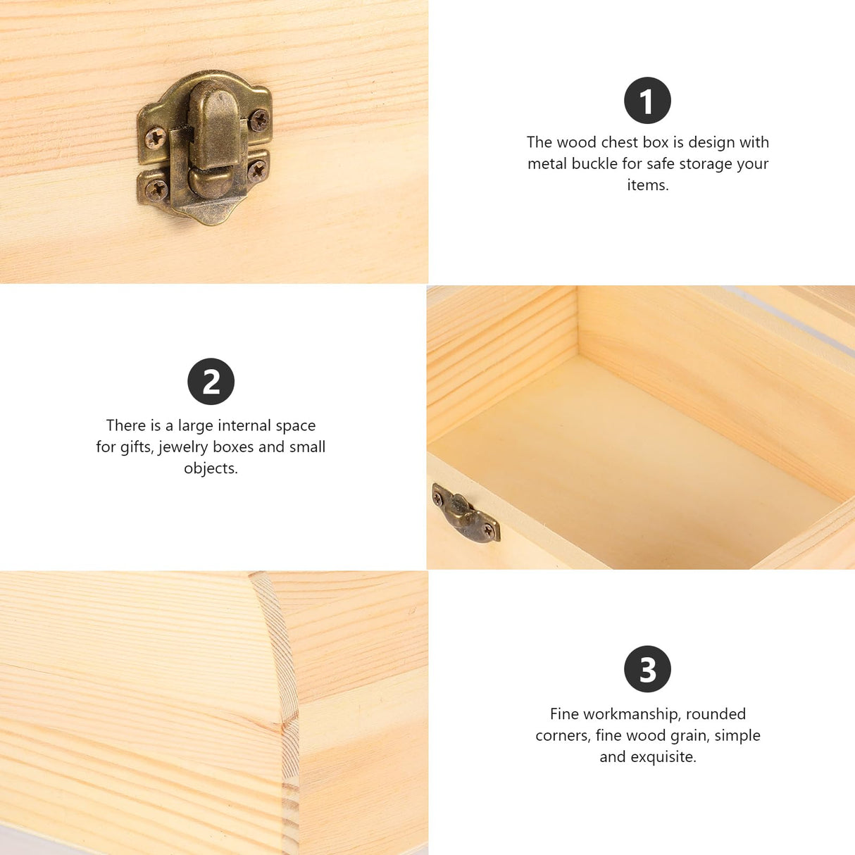 DOITOOL Unfinished Wooden Box with Hinged Lid - Unpainted Jewelry Box & Treasure Chest for Art & Jewelry Storage, 6.3 x 4.5 x 4.7 Inches DOITOOL