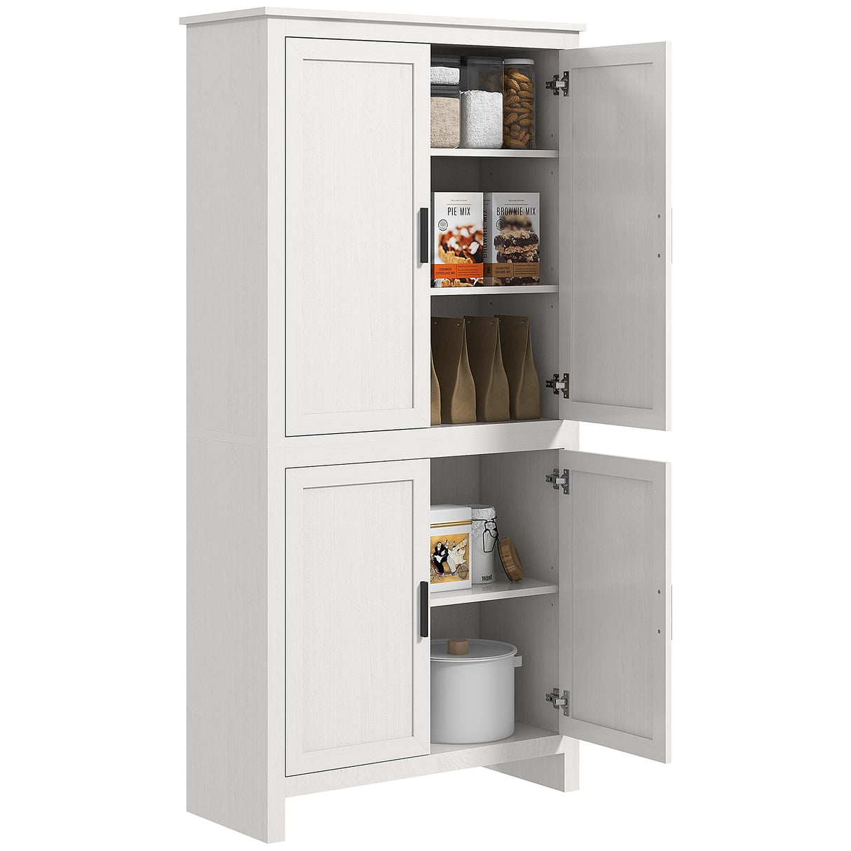 HOMCOM 64" Kitchen Pantry Cabinet, Freestanding Storage Cabinet with 4 Doors and 3 Adjustable Shelves for Dining Room, Antique White HOMCOM