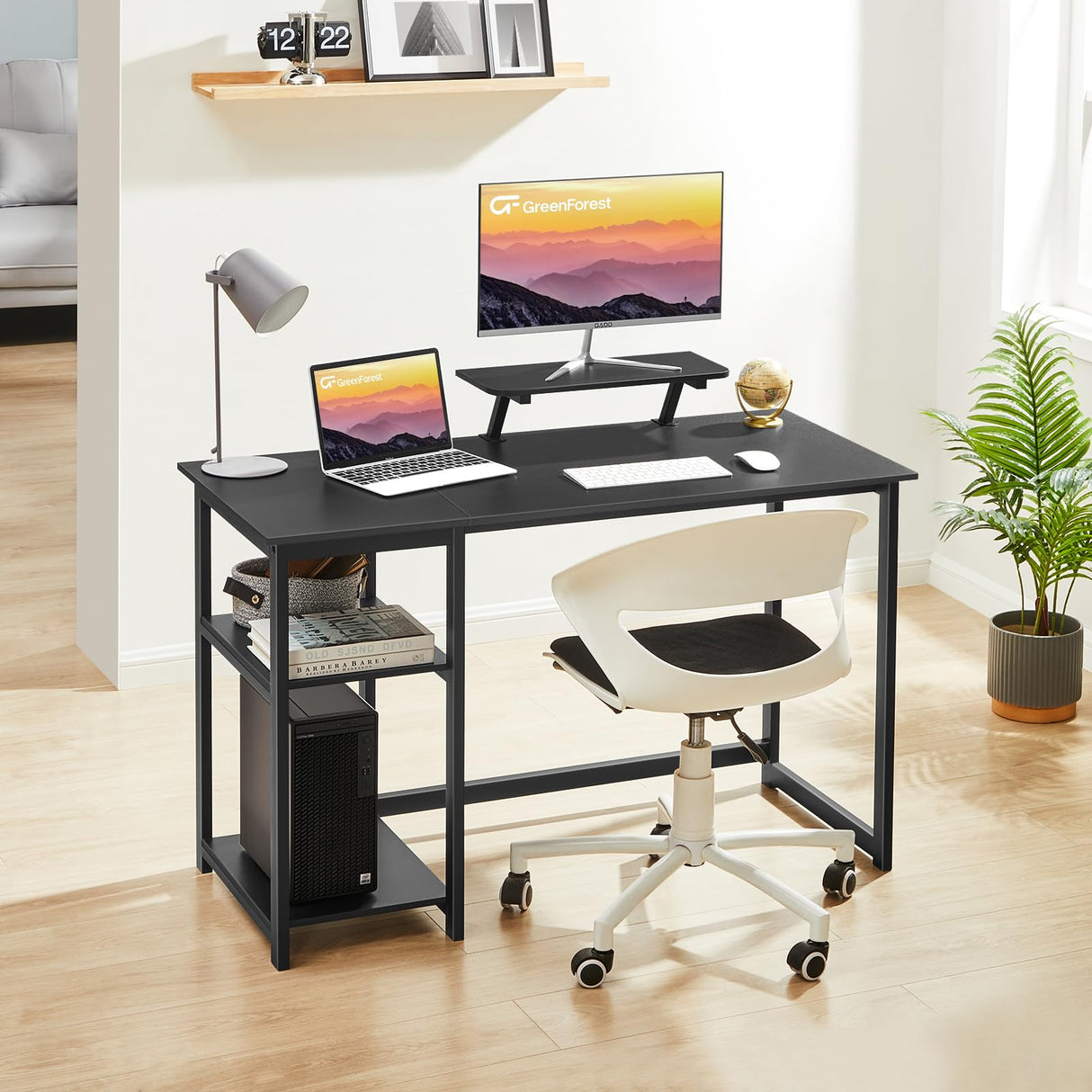 GreenForest Computer Desk with Monitor Stand,39 inch Small Desk with Reversible Storage Shelves,Gaming Desk for Small Spaces Home Office Writing Desk Study Table,Black GreenForest