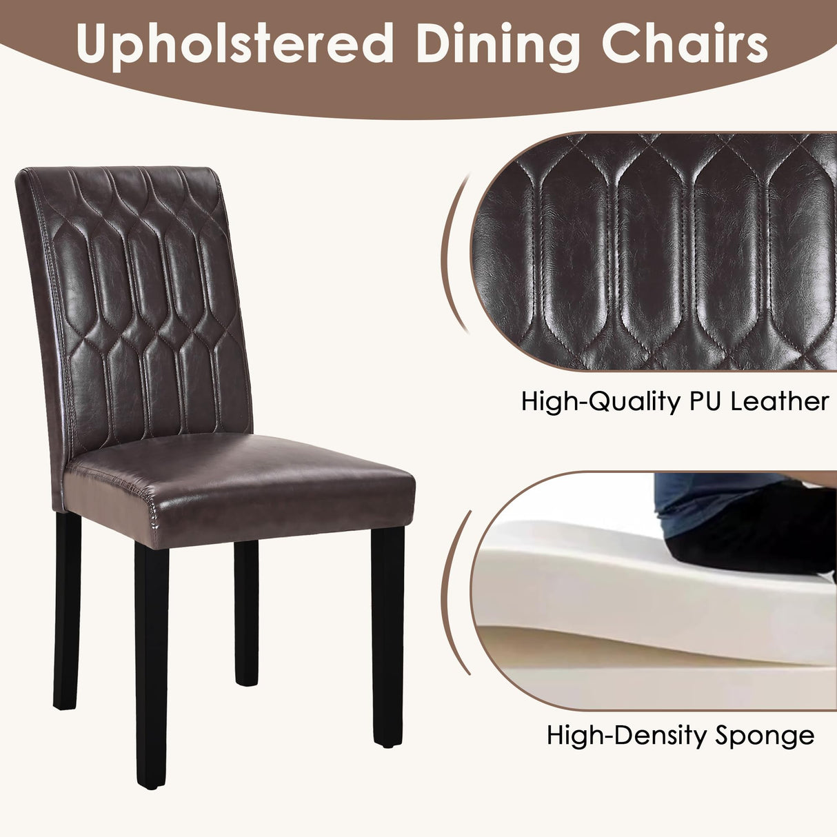 VECELO Upholstered Dining Chairs Set of 4, Modern PU Leather Accent Parsons, Solid Wood Legs w/Rubber Footpads, for Living Room Kitchen, Coffee VECELO