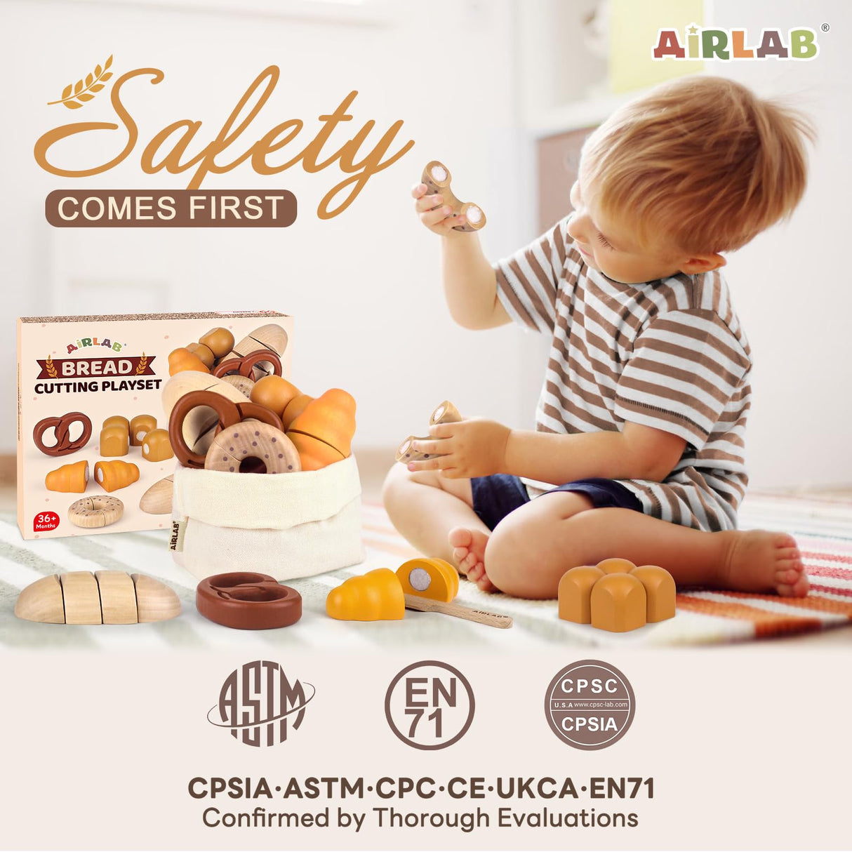 Wooden Play Food Bakery Toy Sets for Kids Kitchen Grocery Pretend Fake Food Accessories Playsets for Kids Ages 4-8 Birthday Gift for Boys Girls Educational Toys Airlab