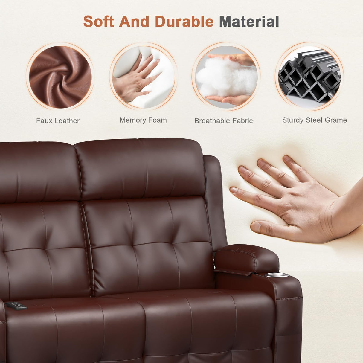 Tiooii RV Loveseat Recliner Sofa, Oversized Massage Wall Hugger Recliners with Insert Pockets, Cup Holders, Reclining Couch, 150° Adjustable Recline & Padded Armrests, for RV Furniture & Living Room Tiooii