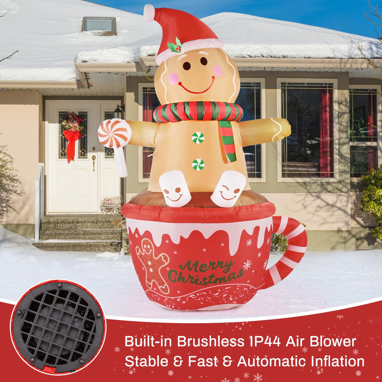 7.5 FT Christmas Inflatable Outdoor Decoration, Gingerbread Man Hot Cocoa Cup Christmas Blow up Yard Decorations with Buit-in LEDs, Gingerbread Inflatable Holiday Indoor Outdoor Party Patio Xmas Gifts Pattiumo