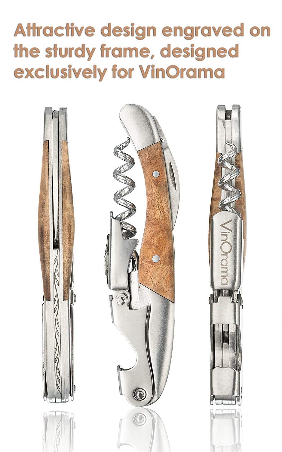 VinOrama Waiters Corkscrew Wine Opener Rosewood Handle 3-in-1 Beer Bottle Opener and Foil Cutter, The Best Choice of Professional Waiters and Bartenders Around the Globe VinOrama