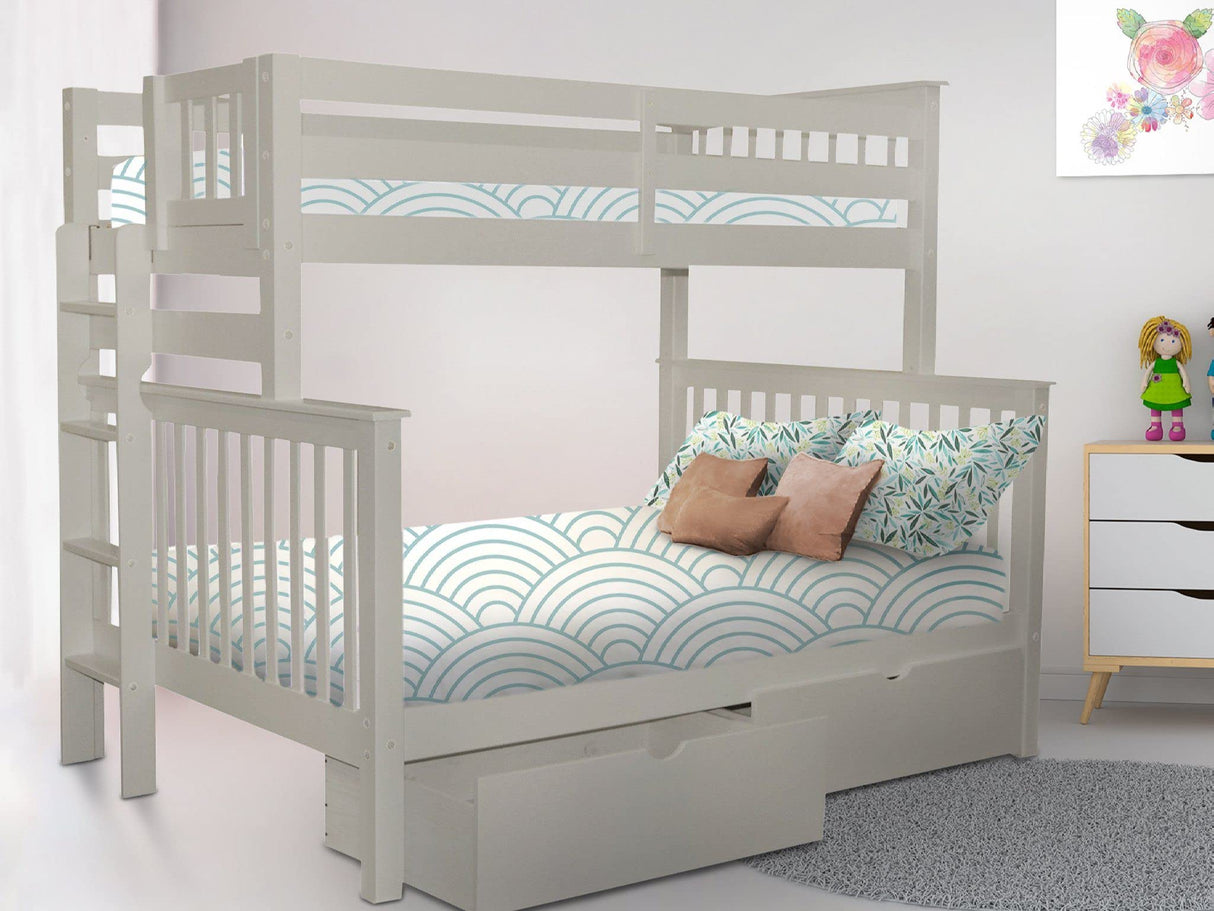 Bedz King Bunk Beds Twin over Full Mission Style with End Ladder and 2 Under Bed Drawers, Gray Bedz King