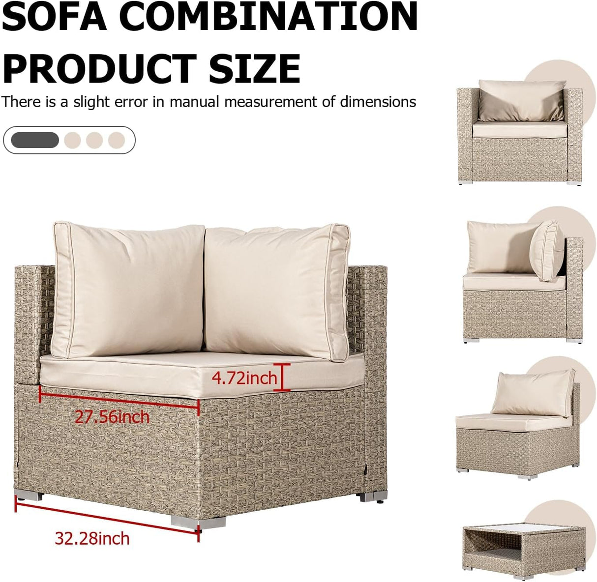 7-Piece Wicker Patio Furniture Set, Outdoor Conversation Set Sectional Sofa with Water Resistant Thick Cushions and Coffee Table, Beige Earth patio