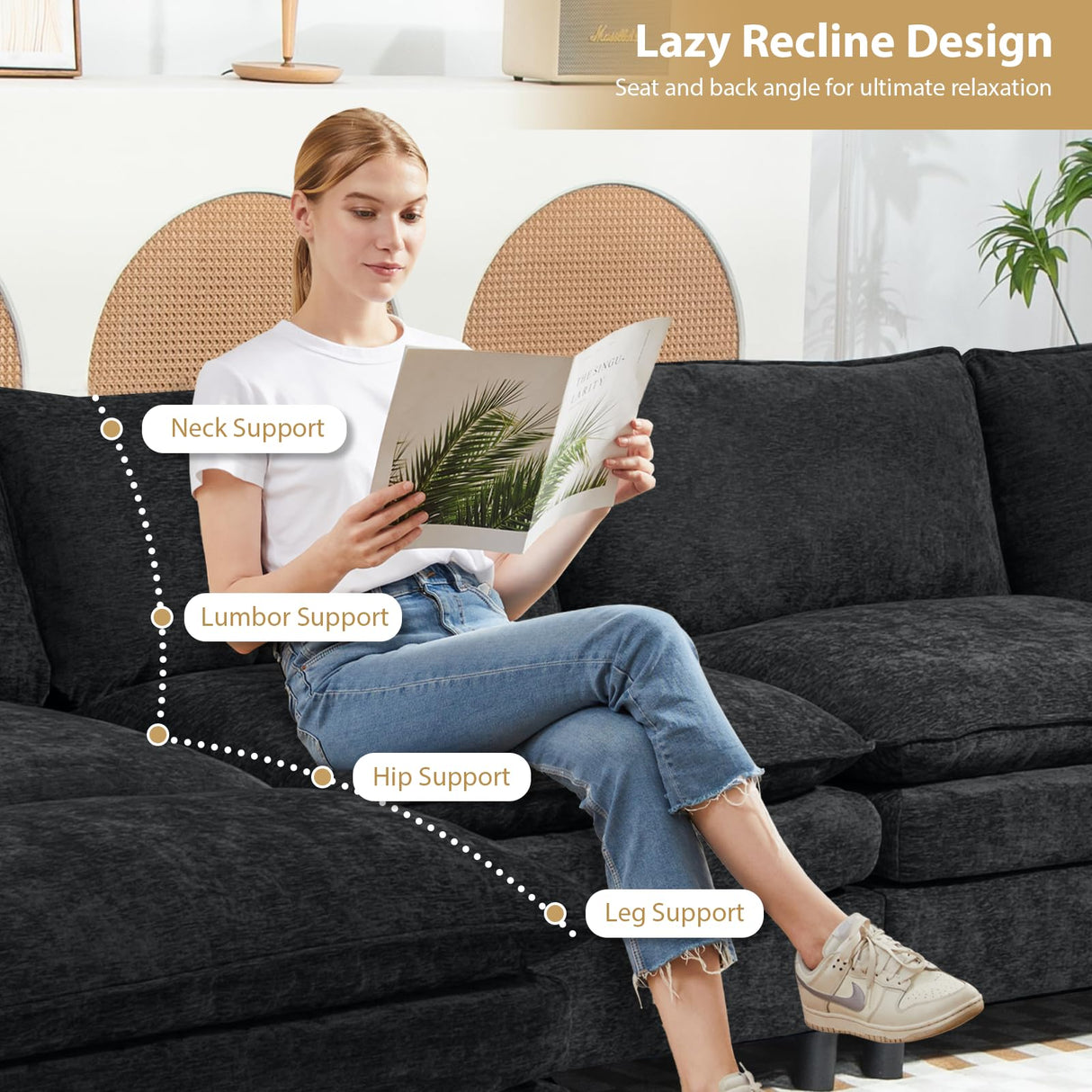 Oversize Loveseat Sofa Couch, 79'' Chenille Deep Seat Cloud Couch with Pillows and Cushion, Two Seater Comfy Love Seat for Living Room Bedroom Office,Black DecoraFlex