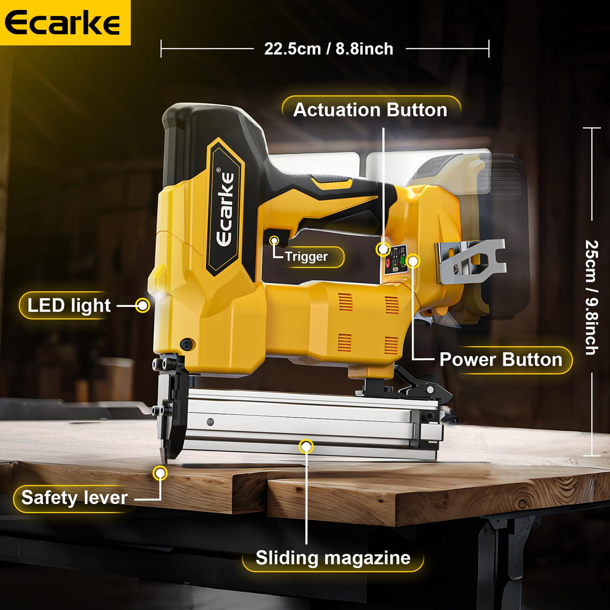18GA Cordless Brad Nailer for Dewalt 20V MAX Battery: Electric Brad Nail Gun with 18 Gauge Nails for Upholstery Woodworking - Brushless- 2 Mode - 5/8 to 1-1/4 Inch - Tool Only Ecarke