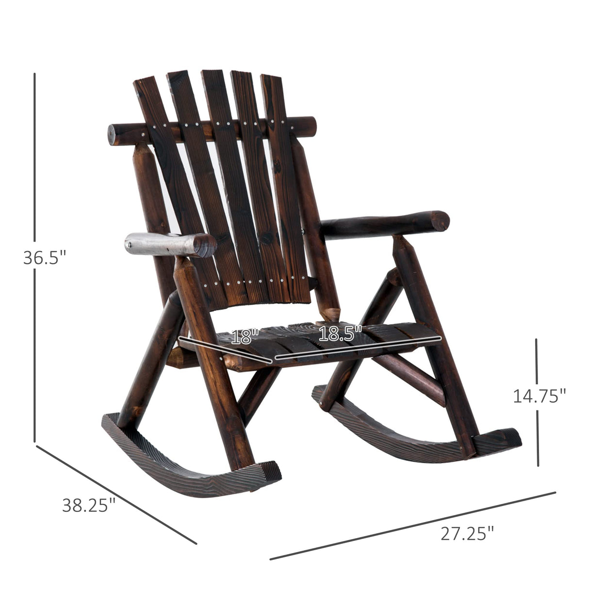 Outsunny Outdoor Wooden Rocking Chair, Single-Person Rustic Adirondack Rocker with Slatted Seat, High Backrest, Armrests for Patio, Garden and Porch, Brown Outsunny