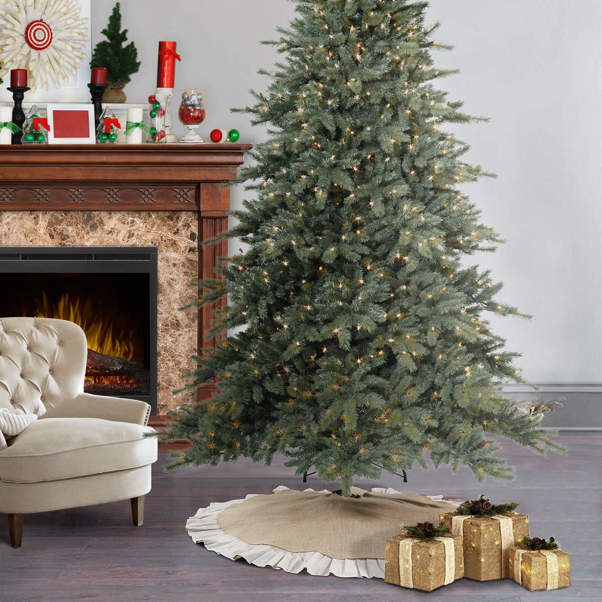 Ivenf Christmas Tree Skirt, 48 inches Natural Burlap Jute with Ruffle Edge, Rustic Xmas Holiday Decoration Ivenf