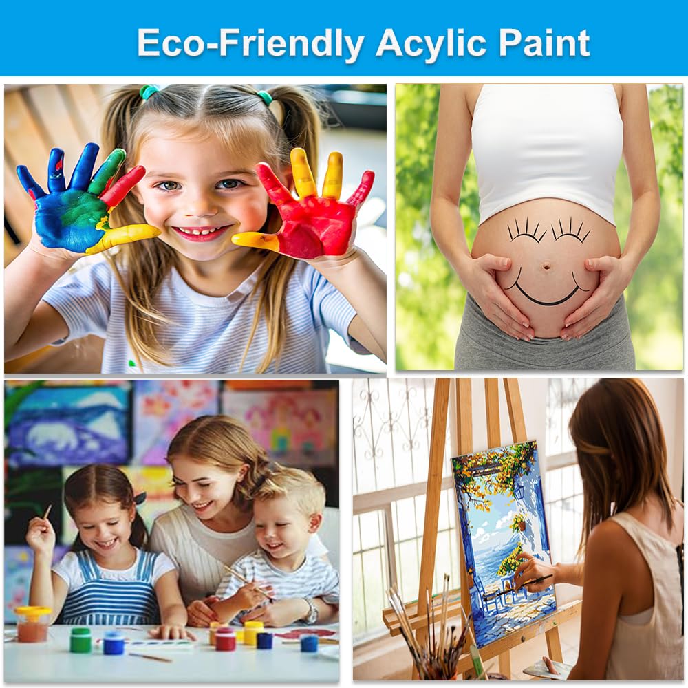 Artunion Mediterranean Greek Island Paint by Numbers Kit for Adults,Santorini Landscpe Paint by Number Kits, DIY Acrylic Paint by Number Kits on Canvas Arts Craft for Home Wall Decor 16x20 Inch Artunion