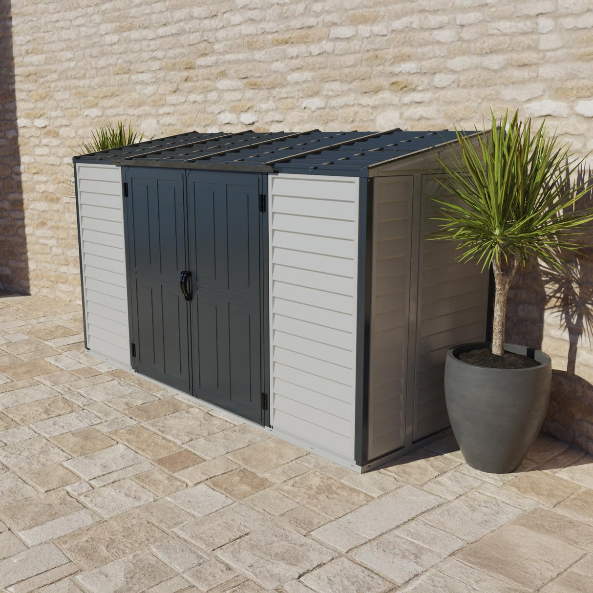 Duramax SideMate Plus 10x4 Vinyl Shed with Foundation Kit – Maintenance-Free Outdoor Storage Shed with Double Doors, Reinforced Metal Frame & Vents – Ideal for Side of House DURAMAX