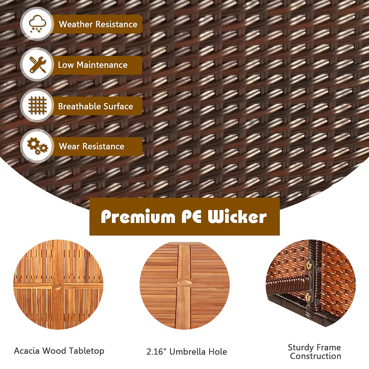 RELAX4LIFE 9-Piece Outdoor Dining Set - Patio Wicker Furniture Set w/Acacia Wood Tabletop, Soft Seat & Back Cushions, Dining Table & Chair Set for Backyard, Poolside (Turquoise) RELAX4LIFE