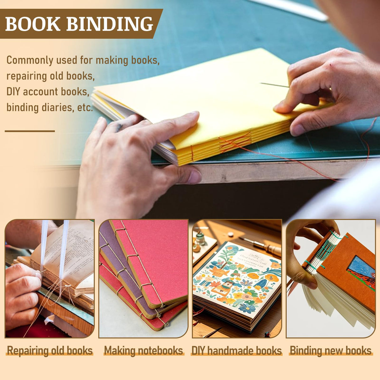 33 Pcs Bookbinding Kits 4 Pcs Bone Folder Paper Creaser Paper Folding Tool Book Binding Supplies with Bookbinding Needle, Waxed Thread, Steel Ruler, Awl for Bookbinding, Paper Card Crafts JUPEAN