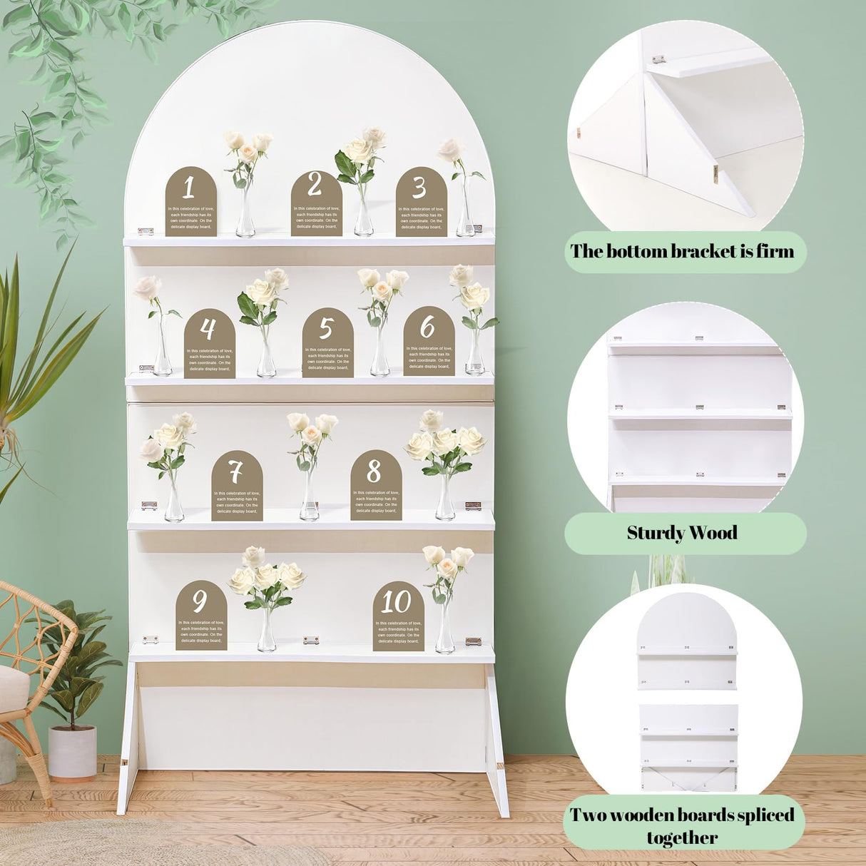 LOYIM 5.9 ft Wooden Arch Party Display 4 Tier Champagne Wall Foldable Treat Wall Display Backdrop Wedding Drink Shelves for Wedding Birthday Event Party Decor LOYIM