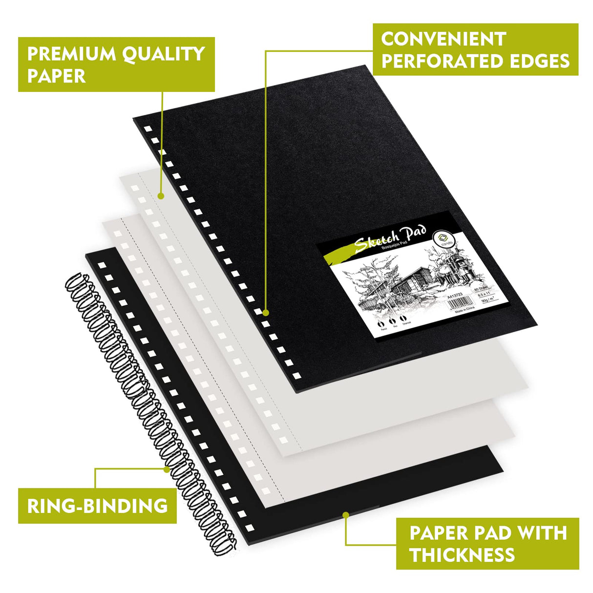 Conda 8.5"x11" Hardbound Sketch Book, Double-Sided Hardcover Sketchbook, Spiral Sketch Pad, Durable Acid Free Drawing Art Paper for Adults conda