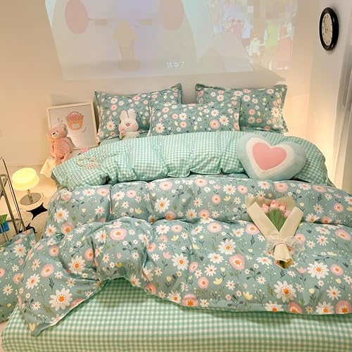 CinYana Sage Green Duvet Cover,Botanical Daisy Floral Duvet Cover Set,3 Pcs Kids Comforter Cover Set,Garden Flower Bedding Set,Soft Reversible for Girls Women Boys(Flowers,Twin) CinYana