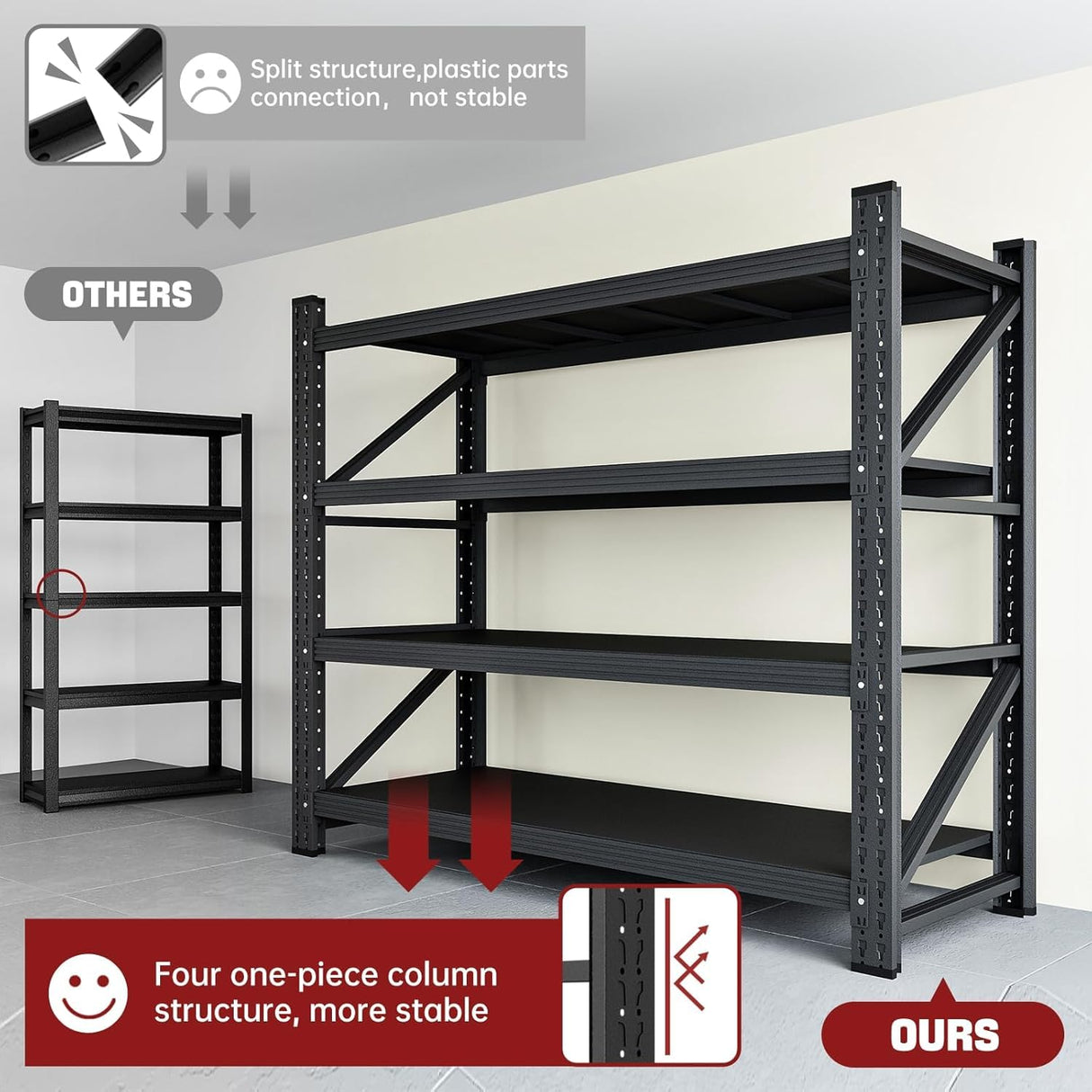 RAVIGIN 48" W Storage Shelves, 3000LBS Garage Shelving Heavy Duty Metal Adjustable Garage Shelves, Shelving Units Industrial Shelving for Warehouse, 48" W x 24" D x 69" H, Black RAVIGIN