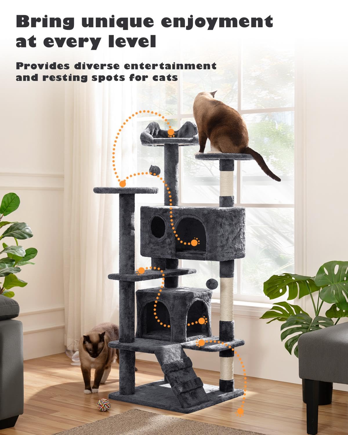 Yaheetech 54in Cat Tree Tower Condo Furniture Scratch Post for Kittens Pet House Play Yaheetech