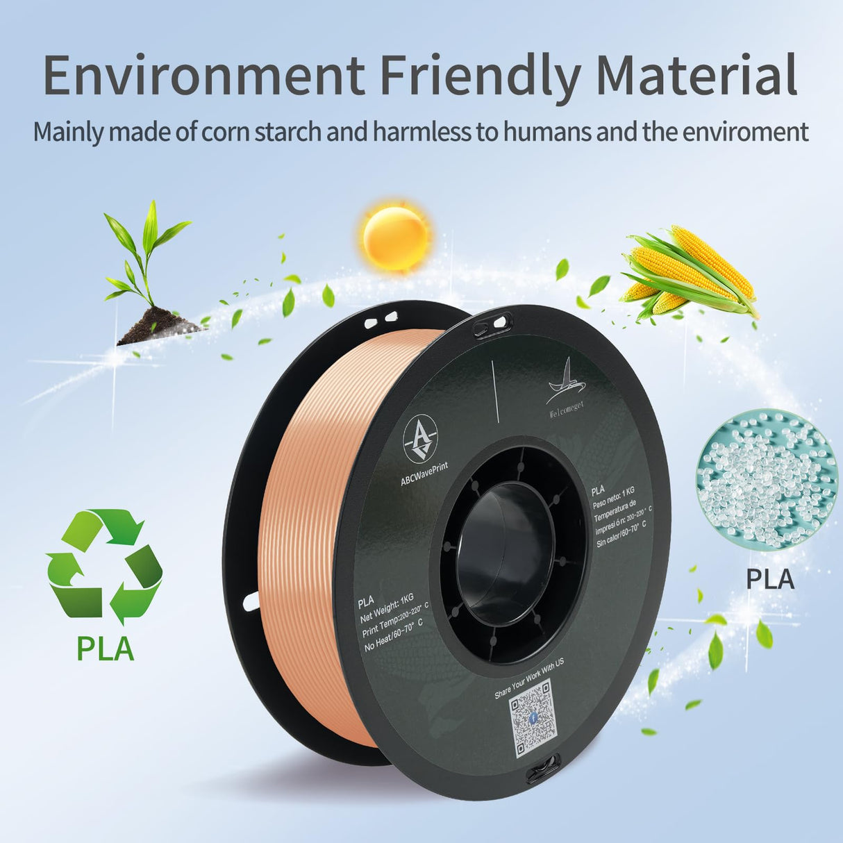 ABCWavePrint PLA 3D Printer Filament Bundle, Dimensional Accuracy +/- 0.02 mm, 16 x 1 kg Spool(35.2lbs), 1.75 mm,Black White Grey Red Green Blue Yellow Purple Silver Transparent Pink Orange Wood Brown ABCWavePrint