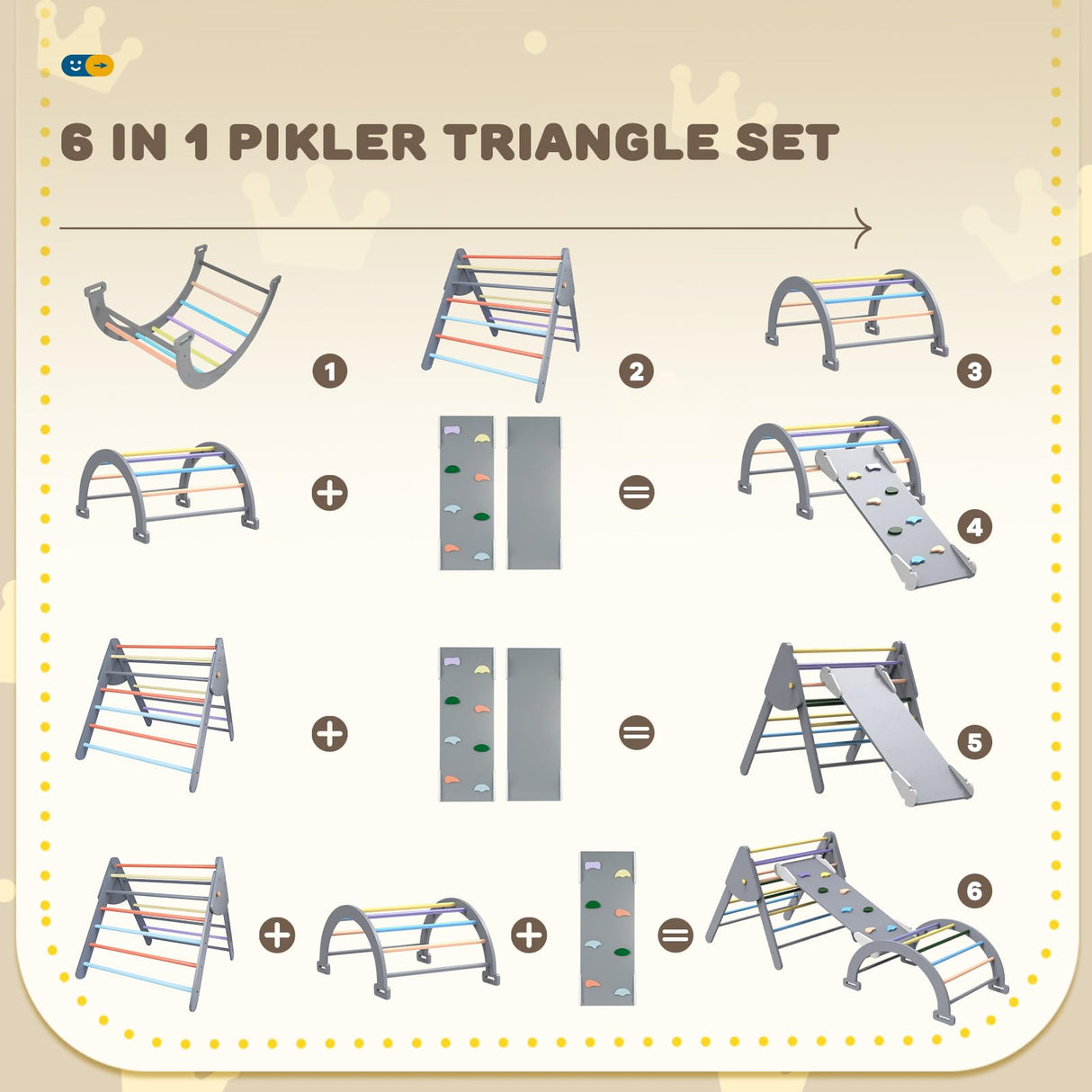 SOKO Pikler Triangle Set - 6 in 1 Pikler Triangle Climber with Ramp Set Foldable Pikler Triangle Climbing Toy, Rock Climbing Ramp, Pikler Arch Climber, Montessori Climbing Set for Children and Kids SOKO