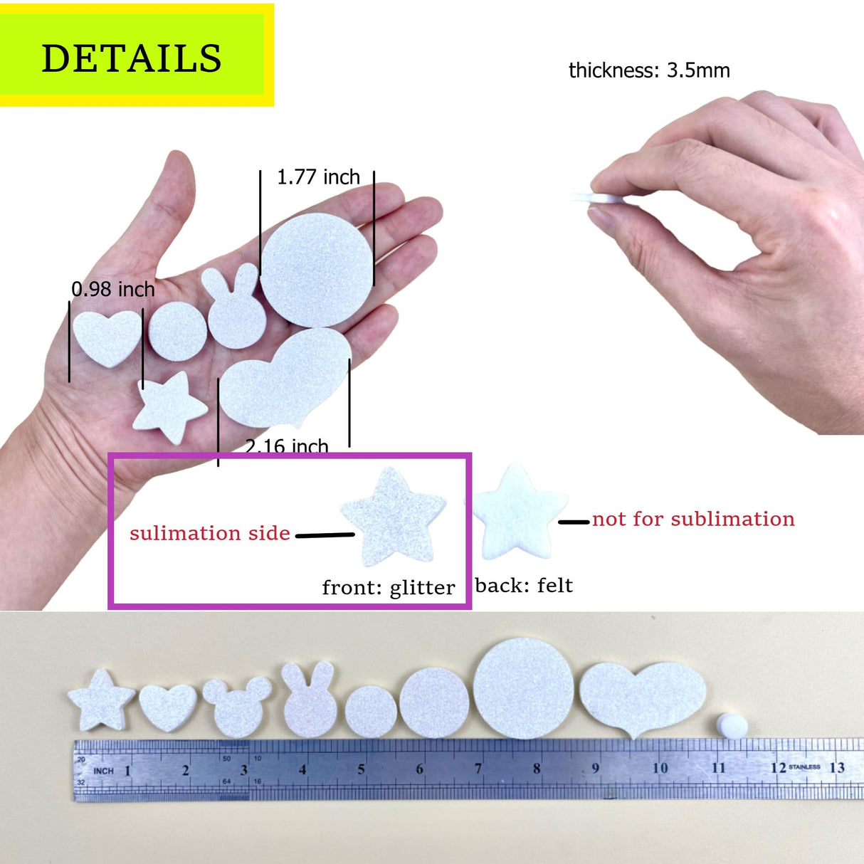 Sublimation Shoes Charm Blanks, 60 Sets Shiny White Glitter Heat Transfer Supplies, Shoe Decorations for DIY Custom Clog Pins Kit, Gifts for Women, Girls, Boys, Men, Toddlers AOUXSEEM