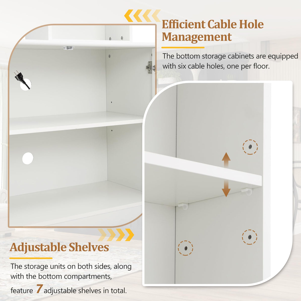 SOFTSEA 4-Piece Entertainment Center with Bookshelves for TVs up to 70", Modern Wall Unit TV Stand with 6 Doors & Adjustable Shelves, Rustic Large Media Console for Living Room, White SOFTSEA