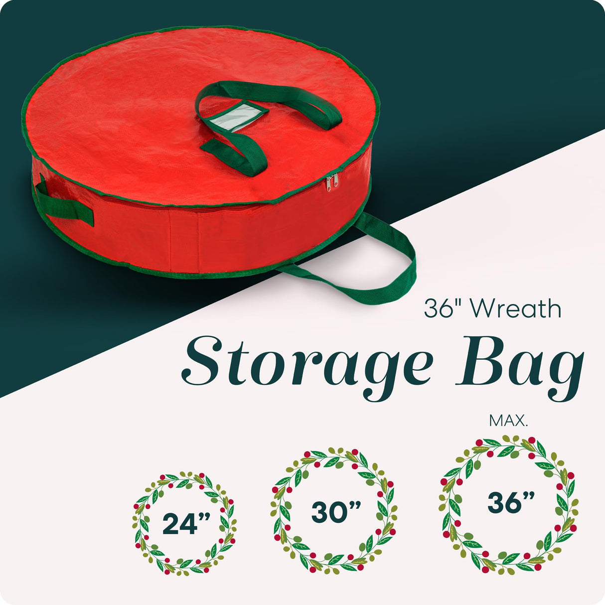 Handy Laundry Christmas Wreath Storage Bag - 2-PACK - Durable, Tarp Material, Zipper, Sturdy Carry Handle, Dust, Pest Protection - Ideal Home, Garage Organization for Holiday Wreath Decorations (36") Handy Laundry
