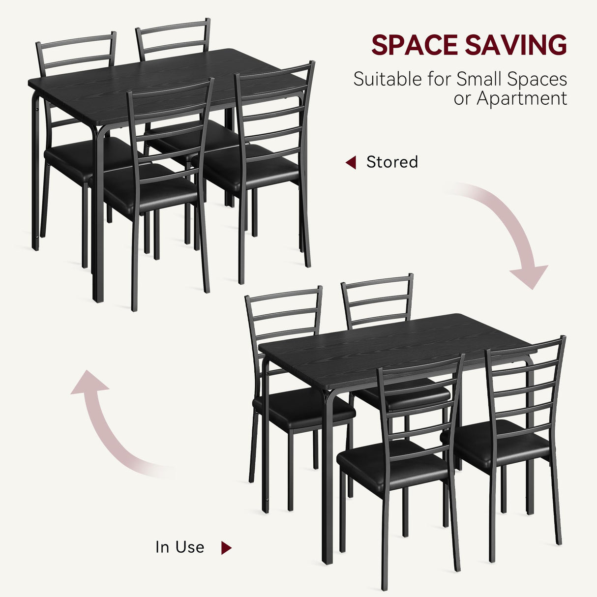 GarveeHome 5-Piece Kitchen Dining Room Table Chair Set for Small Space, Indoor Modern Dinette Set for 4, Square Dinner Table Set for Dinette, Breakfast, Black GarveeHome