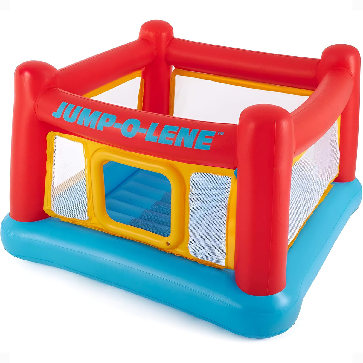 Intex Inflatable Jump-O-Lene Trampoline Bounce House with Crawl-Thru Door & Net - Indoor & Outdoor Backyard Blow-Up Bouncy Playhouse for Kids Ages 3-6 Intex