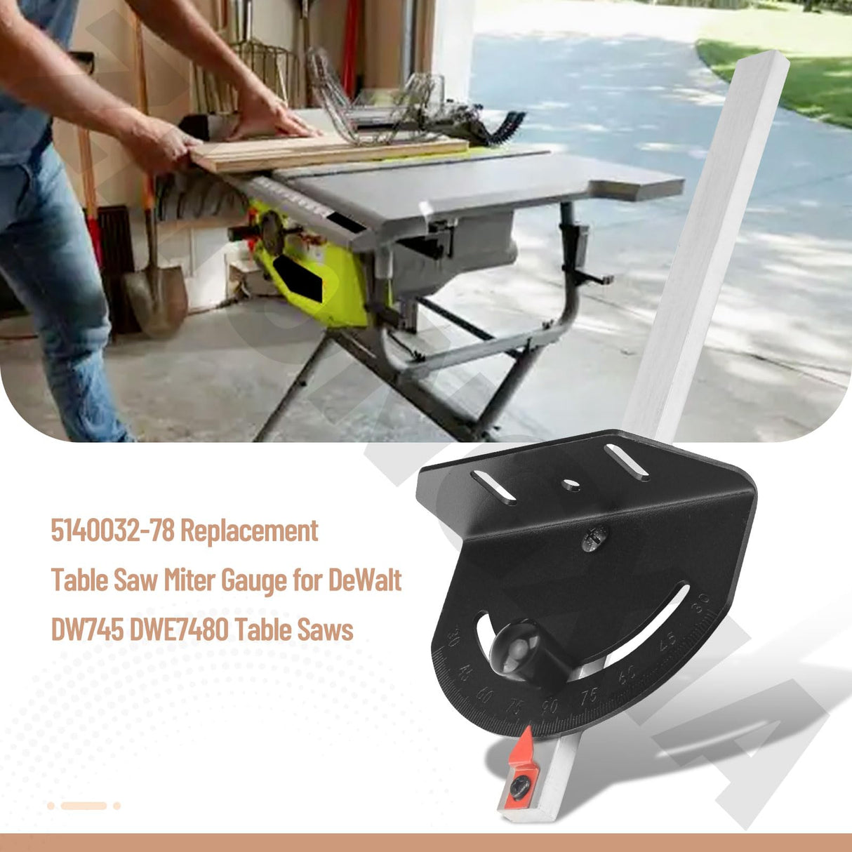 Upgraded 5140032-78 Replacement Table Saw Miter Gauge (0.75" wide) for De-Walt DW745 DWE7480 DW744 Table Saws ZHONGXIA