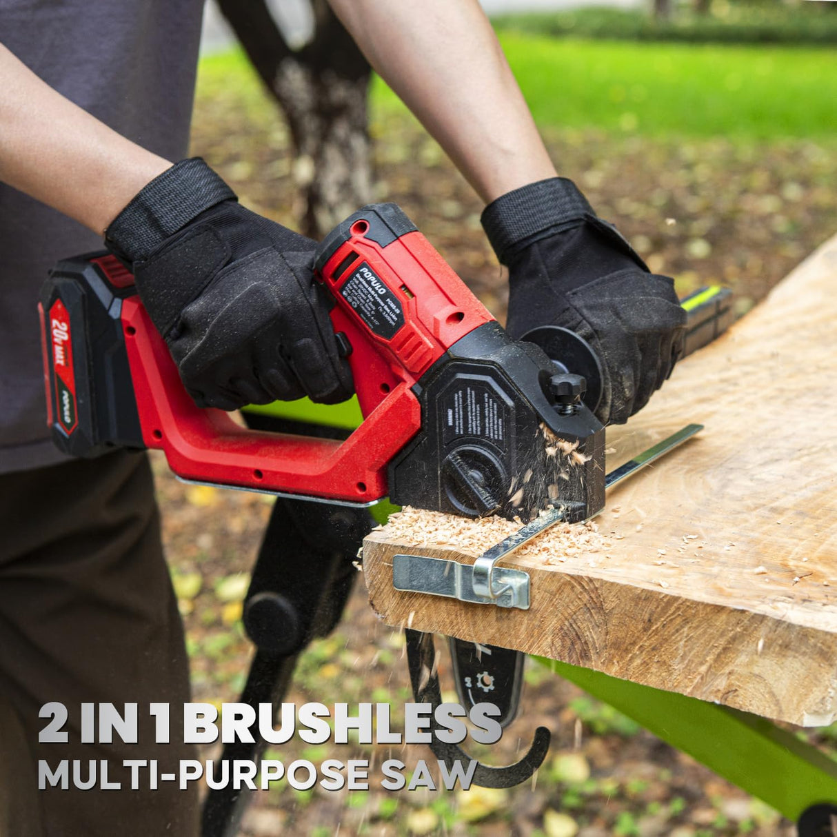 POPULO Brushless Multi-Purpose Saw - 20V 5" ChainSaw, Perfect for Woodworking Enthusiasts | Includes Fence, Riving Knife, and Quick-Tightening Chain populo
