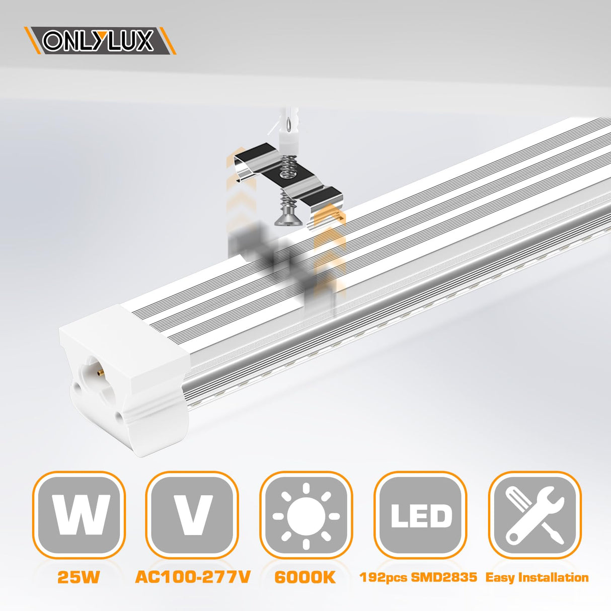 ONLYLUX LED Shop Lights, LED Tube Light 25W 6000K, Led Garage Light, Super Bright, Under Cabinet Lighting, Linkable with Plug LED Light for Workbench Workshop Basement (2 Pack) ONLYLUX