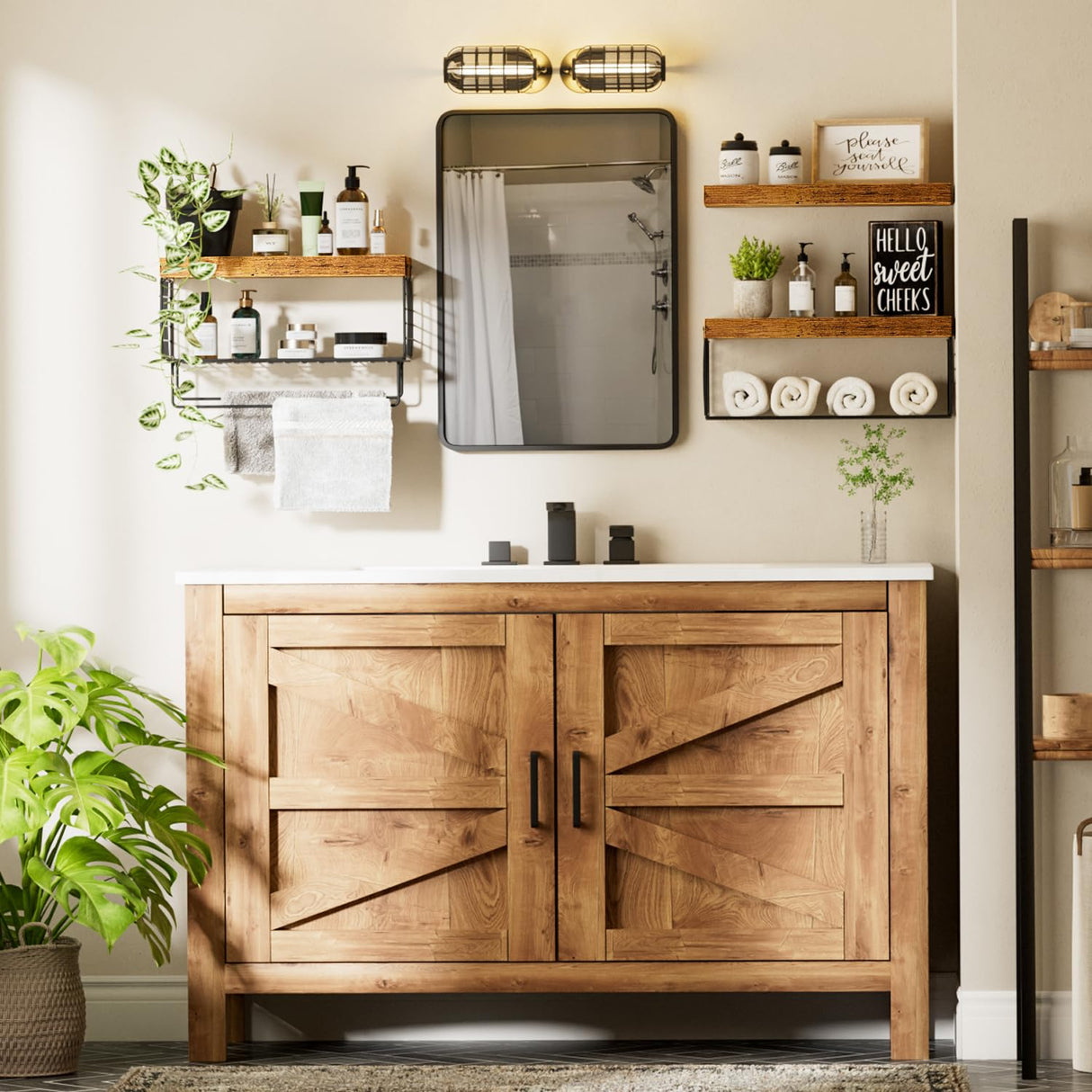 KLUVIS Bathroom Floating Shelves for Wall - Farmhouse Shelf Over Toilet Small 16 inch Set of 3, Rustic Brown (13BN3) KLUVIS