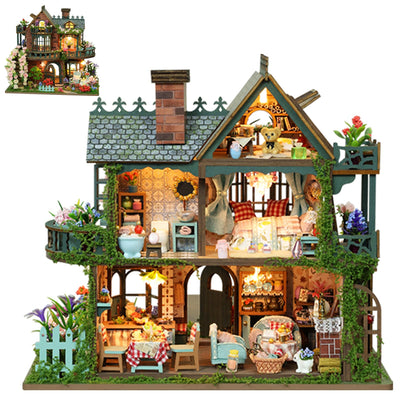 Meideh DIY Miniature House Kit - Wooden Miniature Dollhouse Kit with LED - Mini House Building Kit for Adults to Build - Tiny Model Doll House - Creative Craft Gift for Families Friends