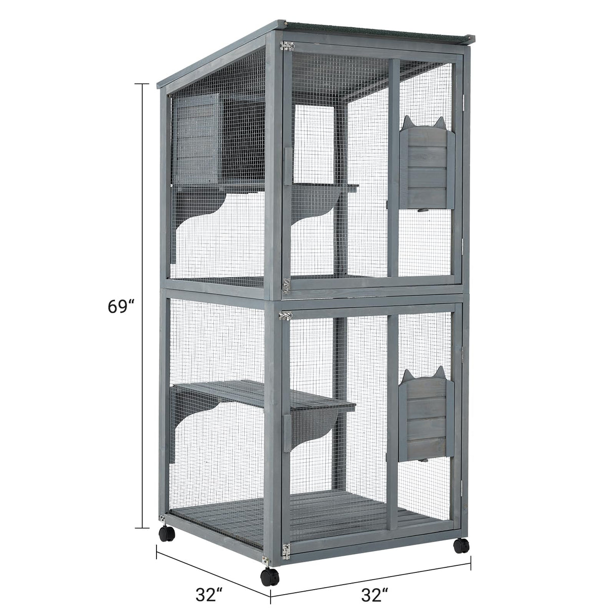 GarveeLife Large 2-Tier Outdoor Cat House, Small Animal Enclosure with 2 Lockable Doors, Catio with Waterproof Cover and Sunshine Panel Roof, Portable Kitty House with Resting Boxes & Fixable Wheels GarveeLife