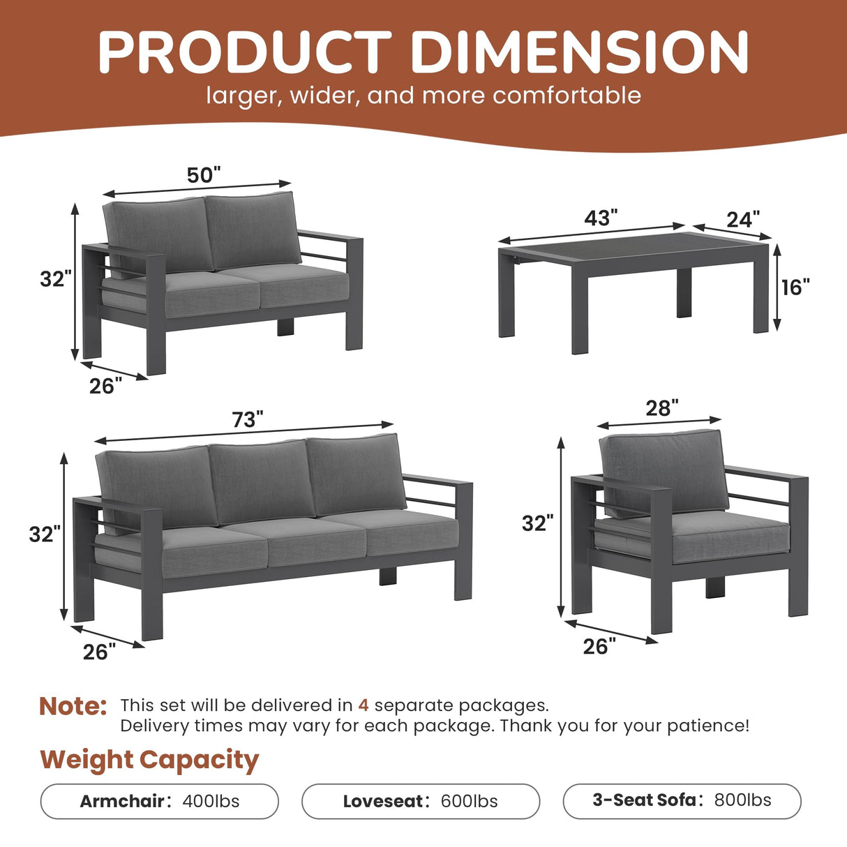 Solaste Aluminum Patio Furniture Set,7 Seats Modern Outdoor Conversation Set Metal Patio Furniture Set Sectional Sofa with Upgrade Cushion and Coffee Table,Dark Grey Solaste
