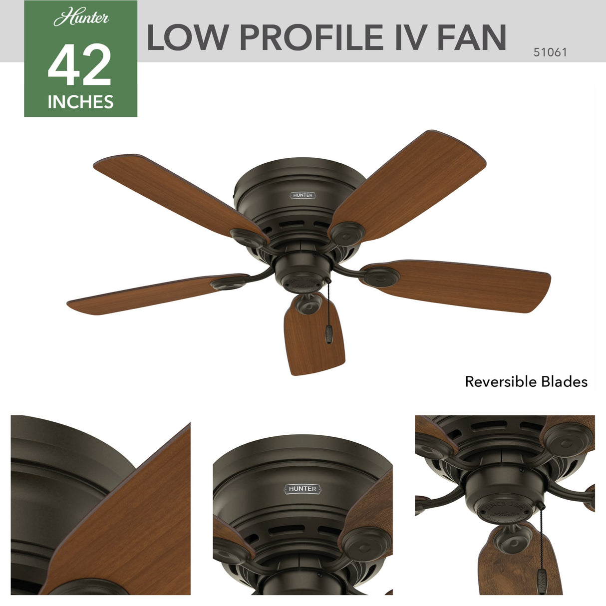 Hunter Fan Company 51061 Hunter 42" Low Profile IV Ceiling Fan, New Bronze Finish Hunter