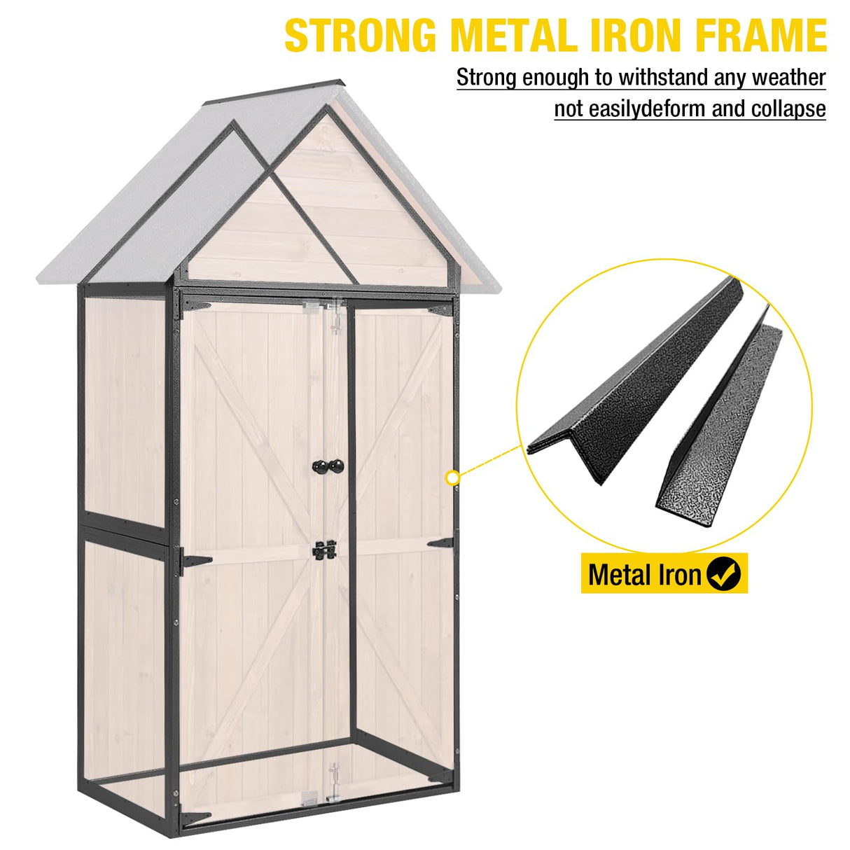 Aivituvin Storage Shed Outdoor Cabinet with All-Around Strong Metal Frame Wooden Tool House with Adjustable Shelfs and Floor,Waterproof Roof (Brown) Aivituvin