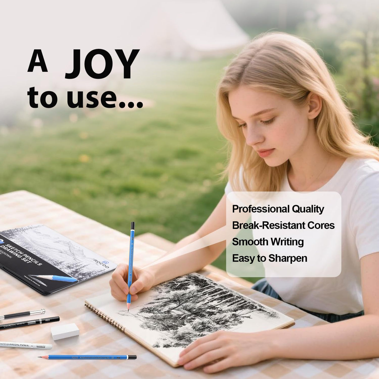 ROCOD Sketch Pencils for Kids and Adults Drawing, 26-Piece Profession Sketching Pencils, Drawing Pencil for Artists Beginner Sketching, Art Graphite Pencil 6B to 4H ROCOD