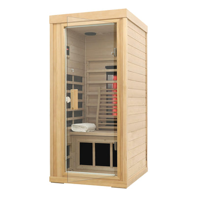 KUNSANA Ceramic Infrared Sauna, 1 Person Infrared Sauna, Hemlock Wood Home Sauna Spa, Far Infrared Sauna Indoor, Low EMF Infrared Saunas for Home with Smart Display, Bluetooth Speaker,1,240 watt