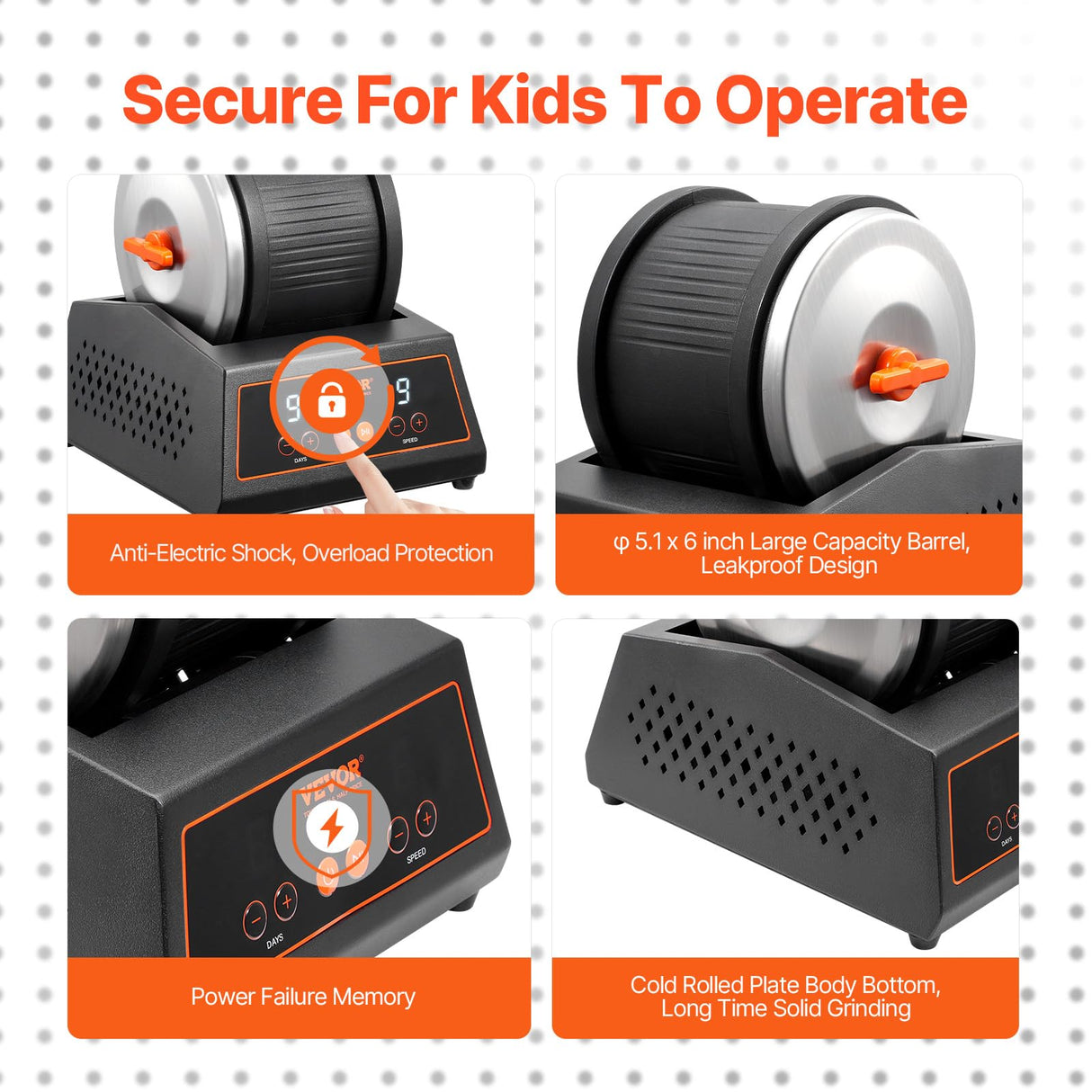 VEVOR Rock Tumbler Machine, 4 lbs Rock Polishing Machine, 9 Speed Settings 9-Day Polishing Timer Stone Tumbler, Direct Drive Motor Rock Polisher, Cold-rolled Steel Body, Rock Polisher for Adults Kids VEVOR