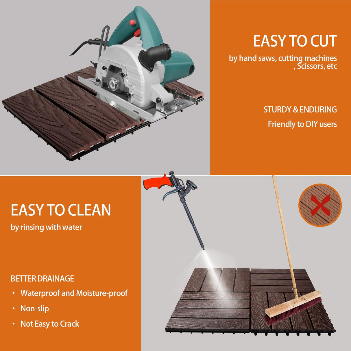 ShunHong Polymer Composite Interlocking Deck Tiles Outdoor,12x12 Composite Decking Boards for All Weather Use,Waterproof, Poolside,Balcony,Patio(9Pcs,Coffee,9 sqft) ShunHong